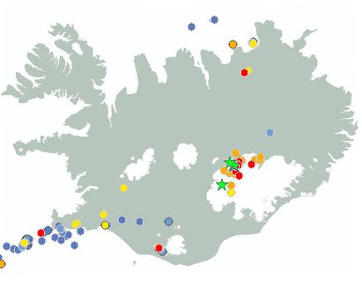Tveir skjálftar mældust klukkan þrjú. Mynd/ Veðurstofan.