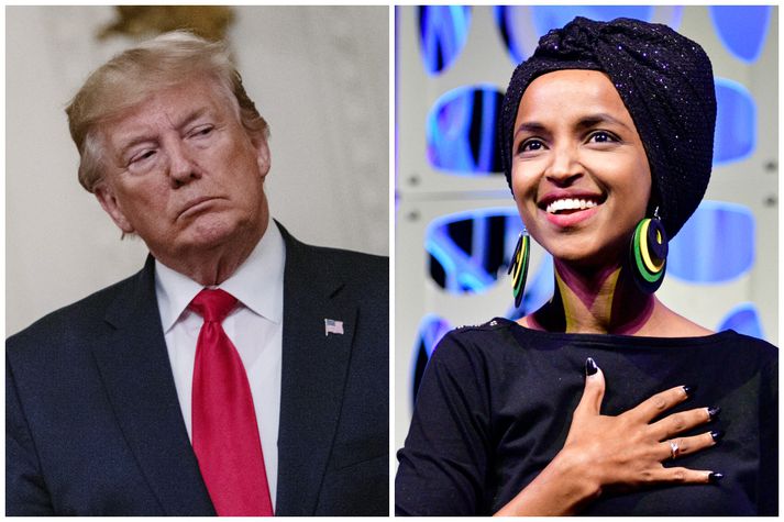 Trump hefur einkum beint spjótum sínum að Ilhan Omar, þingkonu Demókrataflokksins, sem flutti barnung til Bandaríkjanna frá Sómalíu.