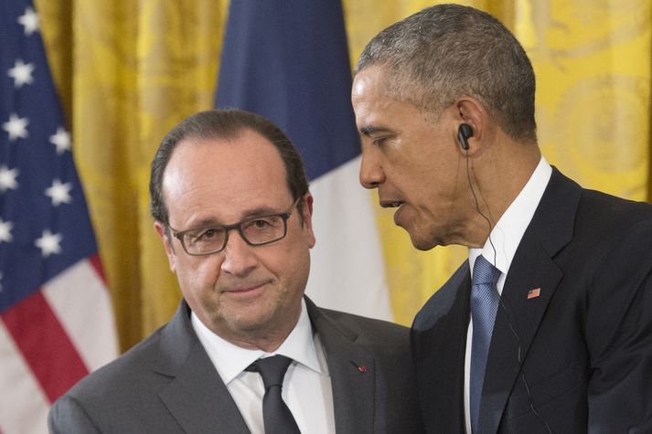 Francois Holland og Barack Obama á blaðamannafundi í Washington.