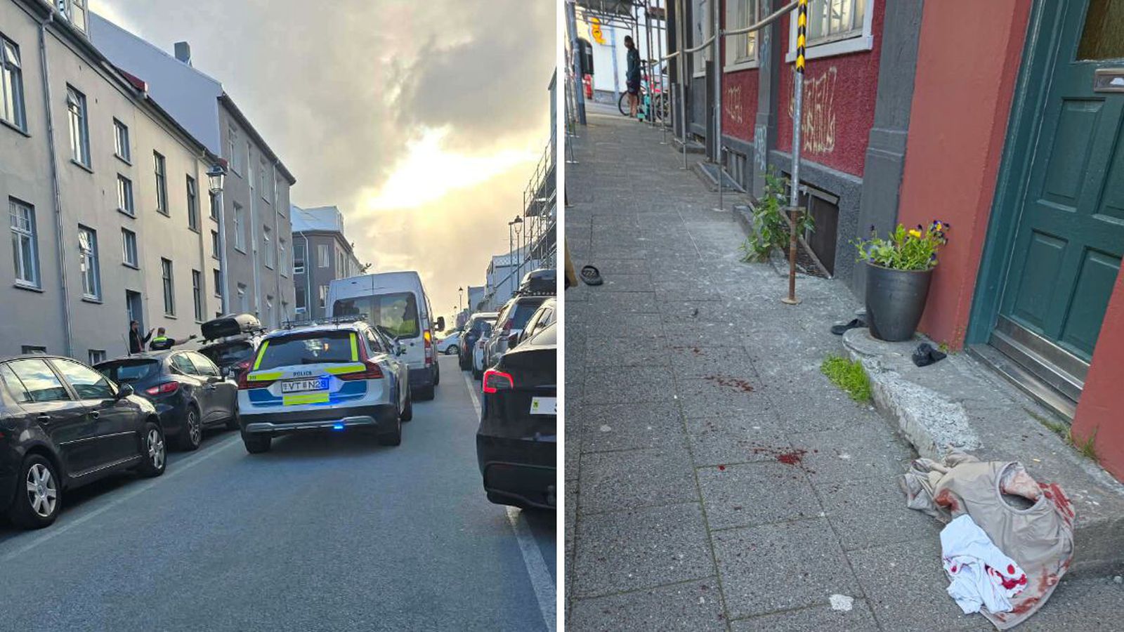 Blóðug föt á vett­vangi þar sem lög­reglan var með við­bragð