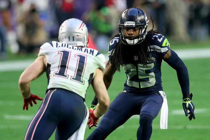Sherman var á ferðinni í Super Bowl í gær.
