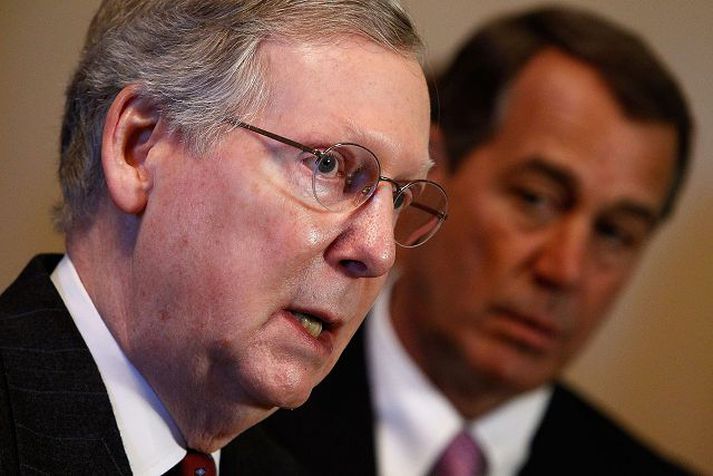 Leiðtogar minnihlutans Mitch Mc-Connell og John Boehner, forystumenn repúblikana á þingi.nordicphotos/AFP