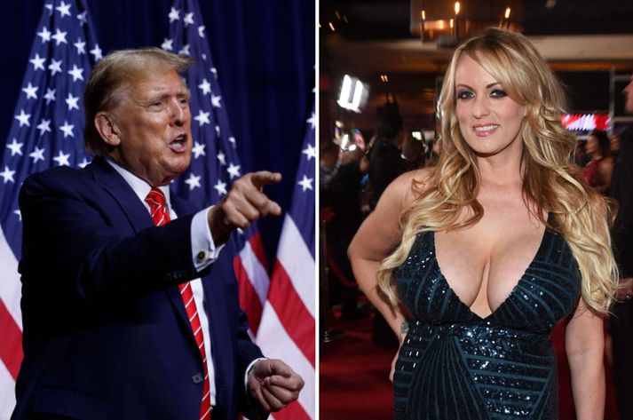 Stormy Daniels segist hafa átt í ástarsambandi við Trump árið 2006. Hún vænir hann um að hafa greitt sér mútur í aðdraganda forsetakosninganna árið 2016 fyrir að þegja yfir sambandinu.