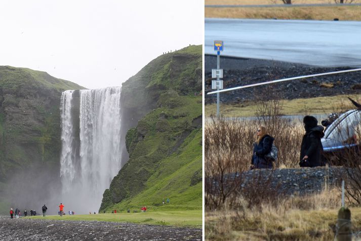 The couple was spotted when they landed their helicopter near Skógafoss earlier today.