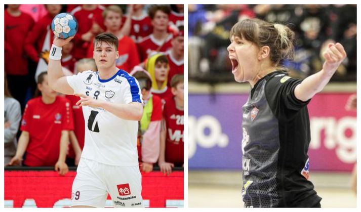 Elvar og Íris Björk, bestu leikmenn Olís-deildanna í handbolta tímabilið 2018-19.