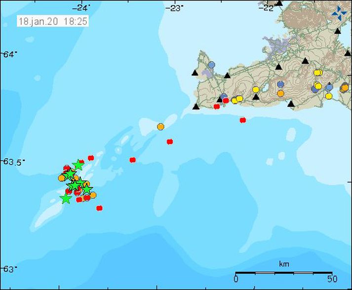 88 skjálfar hafa orðið undanfarna tvo sólarhringa.