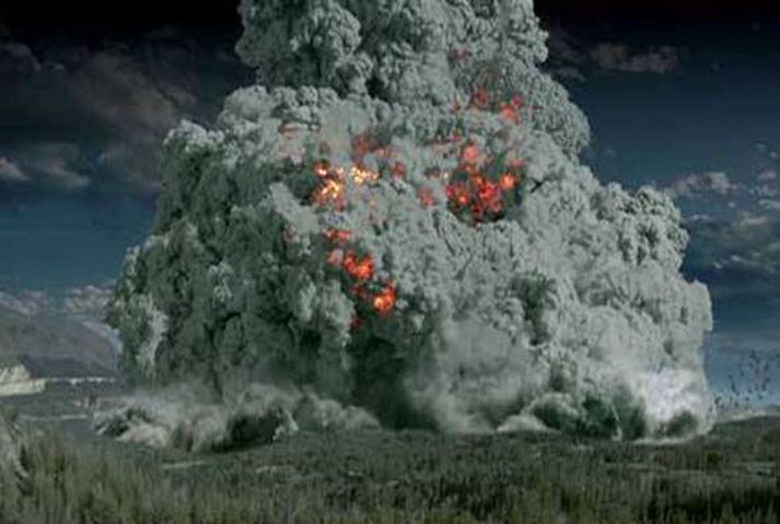 Tölvugerð mynd af upphafi ofurgoss í Yellowstone.