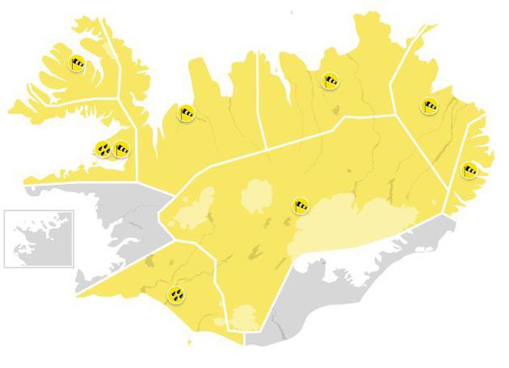 Svona lítur viðvaranakortið út fyrir morgundaginn.