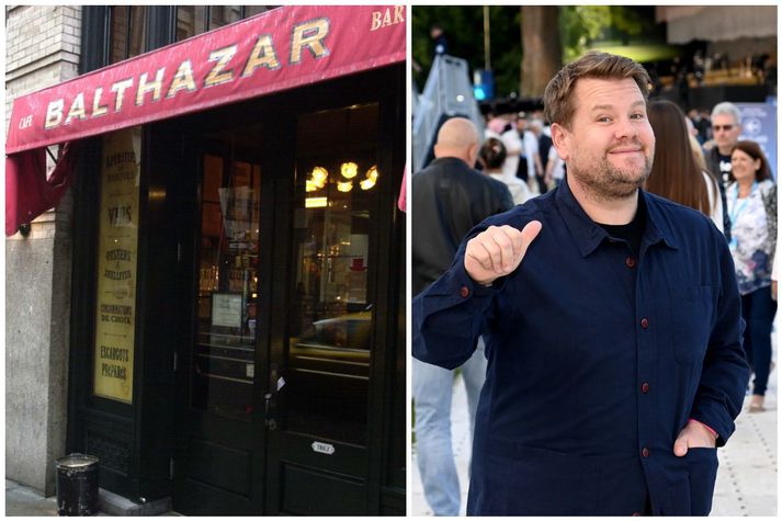 Eigandi Balthazar veitingastaðarins segir James Corden aftur velkominn á staðinn.