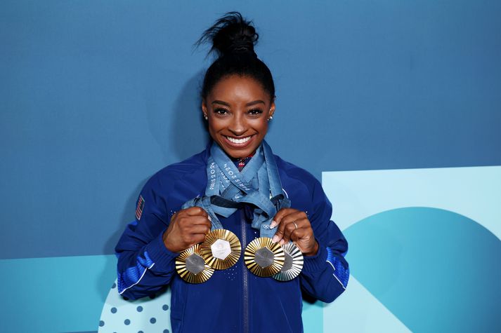 Simone Biles er sigursælasta fimleikakona sögunnar.