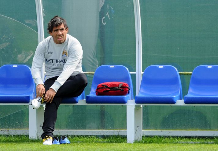 Carlos Tevez á æfingu með City fyrr á þessu ári.