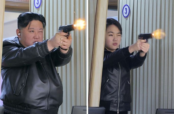 Kim Jong Un og dóttir hans Kim Ju Ae skutu væntanlega hverju skoti í miðjuna.
