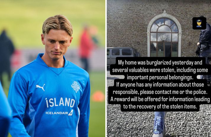 Albert birti þessa mynd af sér í hlaupaskóm fyrir utan heimilið. Lögreglumaður stendur vaktina.