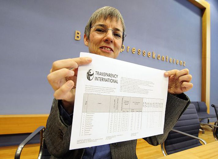 Sylvia Schenk, formaður Transparency International, kynnir nýja spillingarlistann á blaðamannafundi í Berlín.nordicphotos/AFP