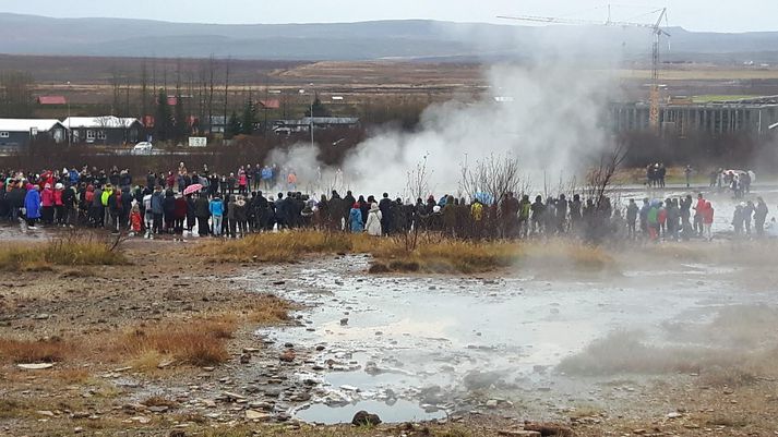 Vísi barst þessi mynd sem tekin var við Geysi í Haukadal í dag.