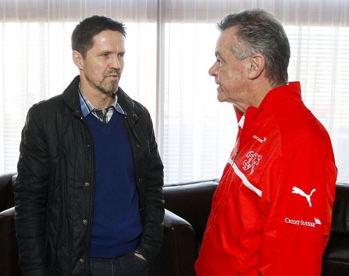 Ottmar Hitzfeld þjálfaði Sigurð Grétarsson hjá Grasshoppers á sínum tíma. Þeir endurnýjuðu kynnin á Grand Hótel í gær.