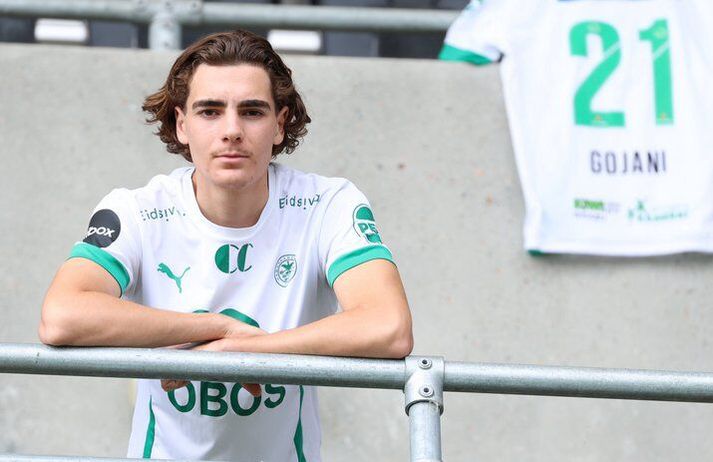 Eron Gojani þegar hann var kynntur sem nýr leikmaður HamKam í norsku úrvalsdeildinni.