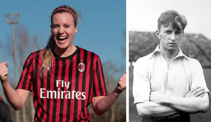 Berglind Björg Þorvaldsdóttir fagnar sigri AC Milan í dag þar sem hún skoraði tvö mörk. Til hægri er Albert Guðmundsson.