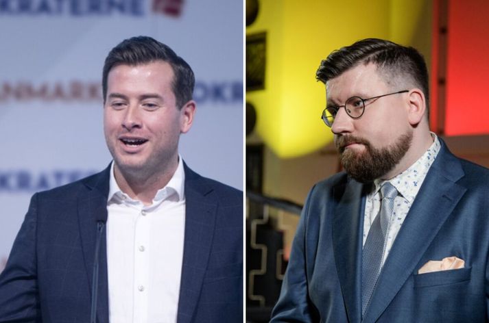 Kristoffer Storm (t.v.), þingmaður Danmerkurdemókrata, sagði sænskri þingkonu af írökskum uppruna að fara „heim“. Félagi hans, Sebastian Tynkkynen frá Sönnum Finnum (t.h.) sagði henni að „gráta meira“ eftir að frumvarp um brottvísun hælisleitenda sem þeir studdu var samþykkt.