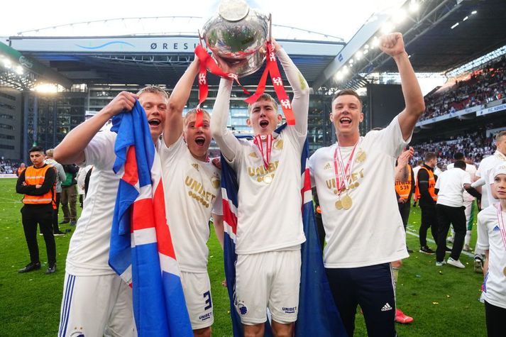 Orri Steinn Óskarsson, Hákon Arnar Haraldsson, Ísak Bergmann Jóhannesson og Andri Fannar Baldursson Danmerkurmeistarar.