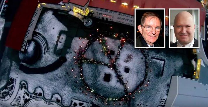 Friðarmerkið sem grunnskólabörn og starfsfólk í Langholtsskóla mynduðu fyrir helgi í friðargöngunni.