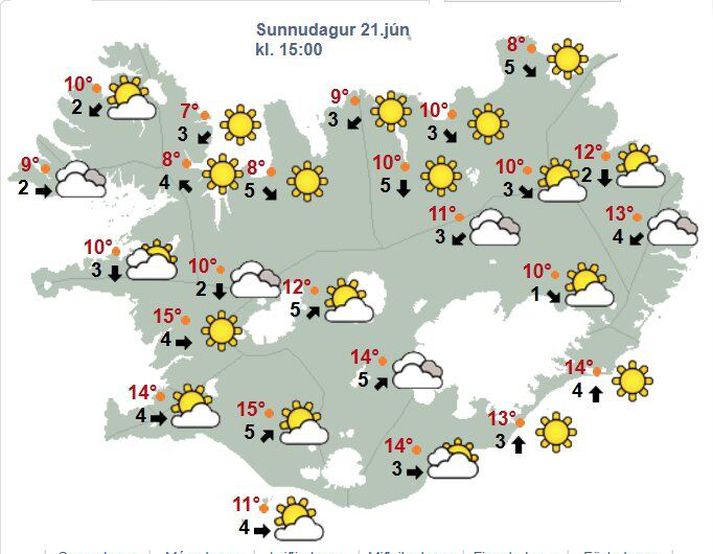 Síðdegis og í kvöld má þó búast við stöku skúrum, að sögn Veðurstofu. 