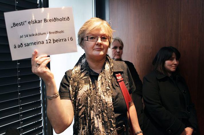 Fanný Heimisdóttir og fleiri starfsmenn leikskóla borgarinnar eru ósátt við hagræðingartillögurnar.
Fréttablaðið/Vilhelm