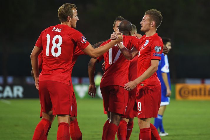 Harry Kane og Jamie Vardy í leik með enska landsliðinu.