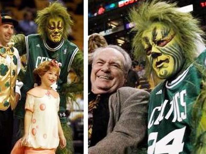 „Ég fór í treyju kafteinsins númer 34," segir Stefán Karl sem var heiðursgestur á körfuboltaleik Boston celtics og Utah sem fram fór í gær.