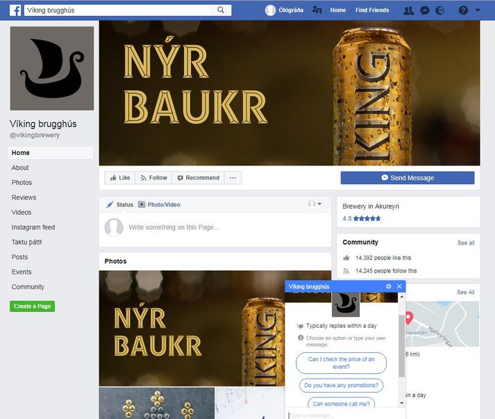 Fyrir mistök var Facebook-síða Víking brugghúss opin unglingum undir áfengiskaupaaldri. Aldurstakmörk voru sett á eftir fyrirspurn Fréttablaðsins.