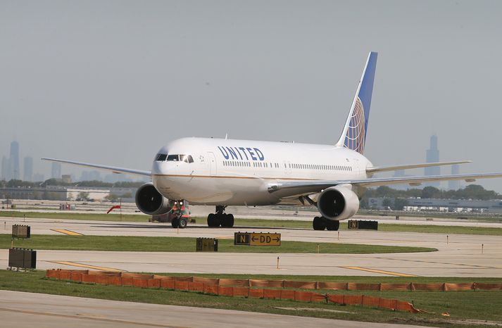 Flugvél United Airlines á O'Hare flugvelli í Chicago.
