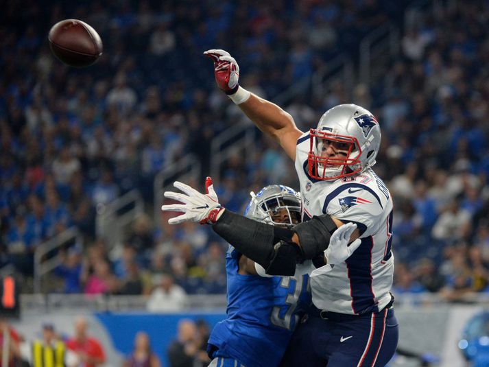 Gronk í leiknum gegn Lions í nótt. Hann  gat ekkert í leiknum.