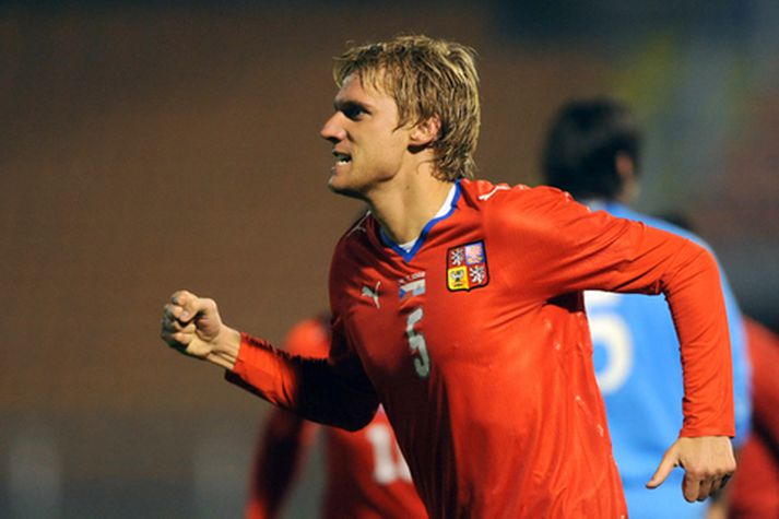 Radoslav Kovac fagnar marki í leik með tékkneska landsliðinu.