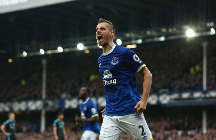 Morgan Schneiderlin skoraði mark fyrir Everton í dag.