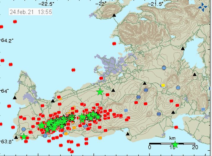 Mikil skjálftavirkni hefur verið í dag.