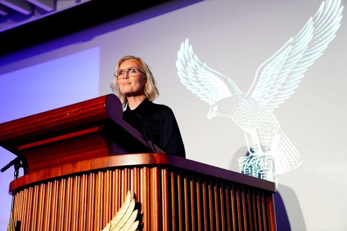 Guðrún gagnrýndi ríkisstjórnina í setningarræðu sinni.