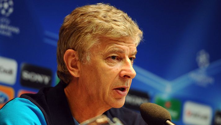Arsene Wenger, stjóri Arsenal, á blaðamannafundi í gær.