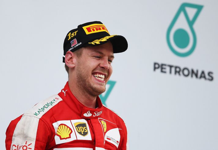 Vettel var virkilega kátur eftir keppnina.