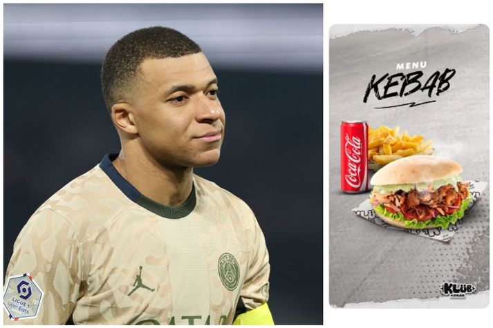 Mbappé og Klub kebab sem er sagður eins og höfuðið hans í laginu.