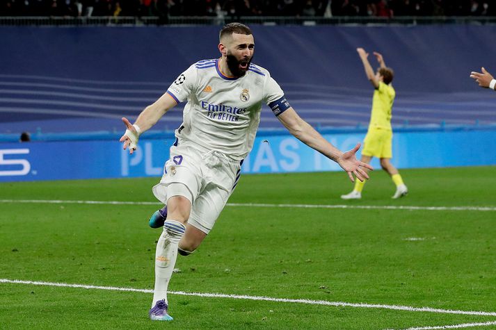 Karim Benzema skoraði markið sem skilaði Real Madrid í undanúrslit.