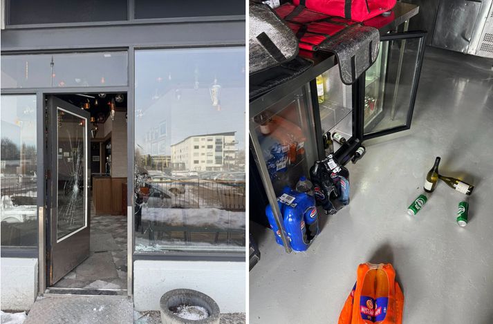 Tvær rúður voru brotnar.