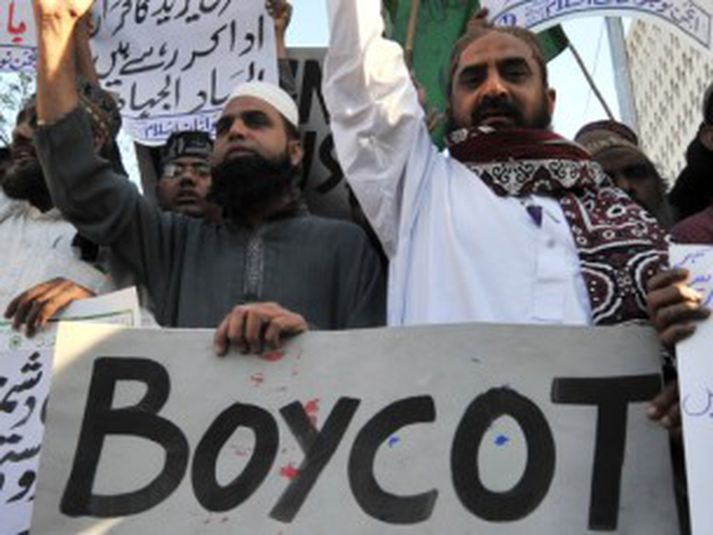 Birtingum á myndum Westergaards var víða mótmælt í fyrra. Meðal annars í Pakistan. Mynd/ AFP.