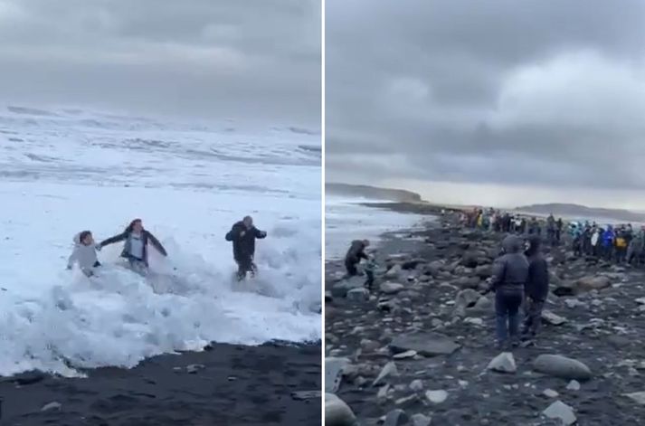 Ferðamennirnir komust úr sjónum heilir á höldu.