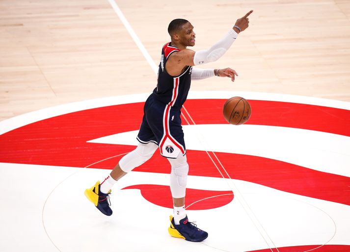 Russell Westbrook á metið yfir flestar þrefaldar tvennur í sögu Washington Wizards þótt fyrsta tímabili hans hjá félaginu sé ekki lokið.