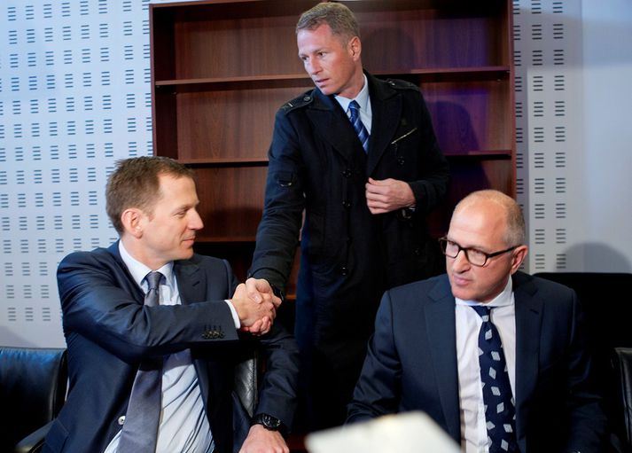 Þrír sakborninganna, þeir Hreiðar Már Sigurðsson, Magnús Guðmundsson og Ólafur Ólafsson. 