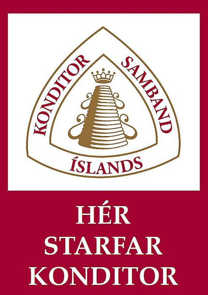 Miðinn er auðþekkjanlegur, rauður og hvítur með merki Konditorsambands Íslands.