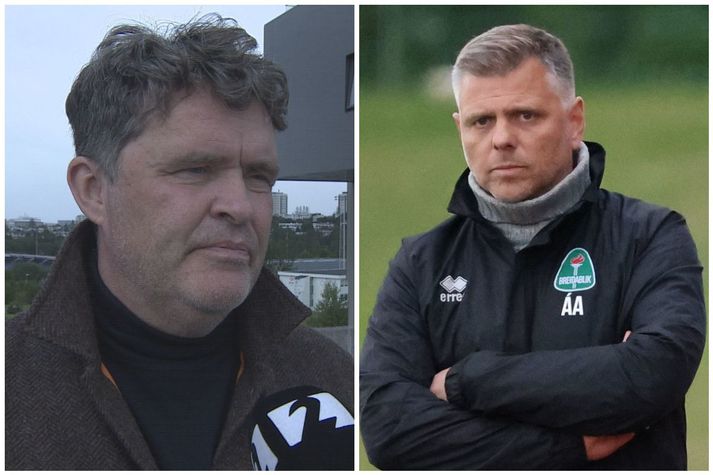 Flosi Eiríksson, formaður knattspyrnudeildar Breiðabliks (til vinstri) og Ásmundur Arnarsson, fráfarandi þjálfari Breiðabliks (til hægri) 