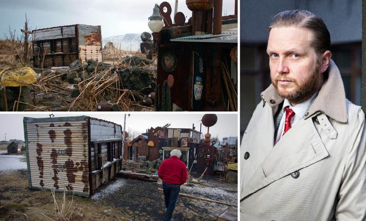 Hrafn sýnir ljósmyndara Vísis vegsummerki og lætur sér hvergi bregða þó heil listasýning sé á hvolfi í hlaði hans.