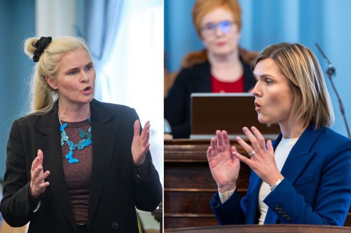 Sjálfstæðismenn eru æfir vegna útleggingar Daða Más fjármálaráðherra á skýrslu um krónuna. Þeir telja hann vilja hafa áhrif á komandi þjóðaratkvæðagreiðslu um ESB sem fram fer 29. ágúst. Hildur Sverrisdóttir spurði Kristrúnu hvort orð Daða stangist á við siðareglur ráðherra?