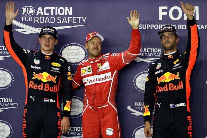 Þrír hröðustu menn dagsins: Max Verstappen, Sebastian Vettel og Daniel Ricciardo.
